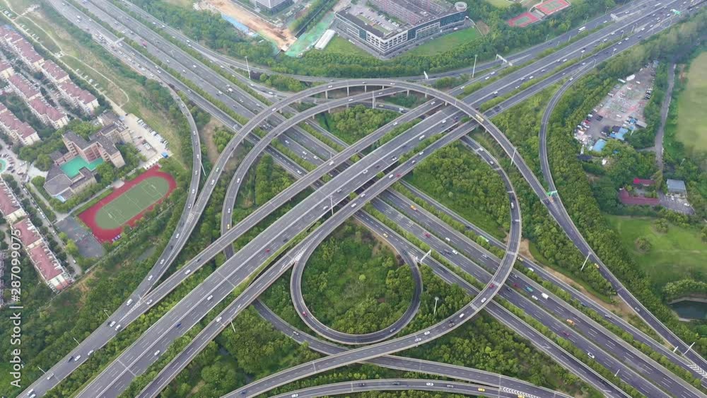 Aerial view of highway and overpass in city Aerial view of highway and overpass in city
