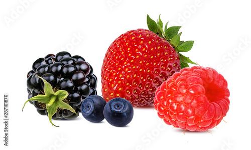 Berries collection. Raspberry, strawberry,blueberry, blackberry isolated on white.