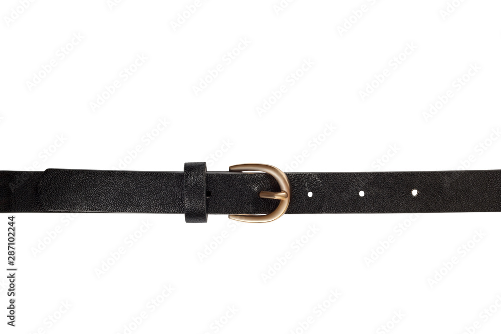 elegant black female belt with golden buckle isolated on white background elegant black female belt with golden buckle isolated on white background