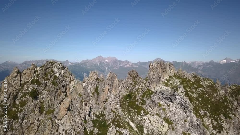 Aerial flight over jagged ridgeline of the Alps, near Mount Blanc in France. Aerial flight over jagged ridgeline of the Alps, near Mount Blanc in France.