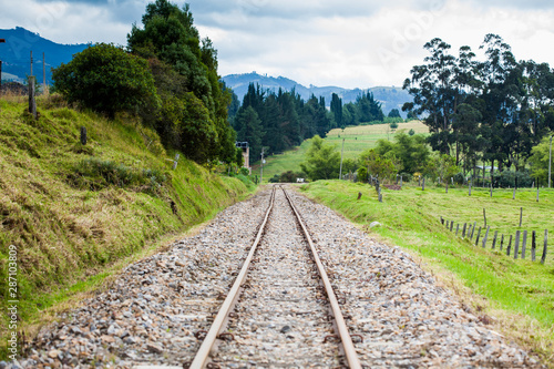 View of the railroad tracks in rural area of the Department of Boyaca in Colombia