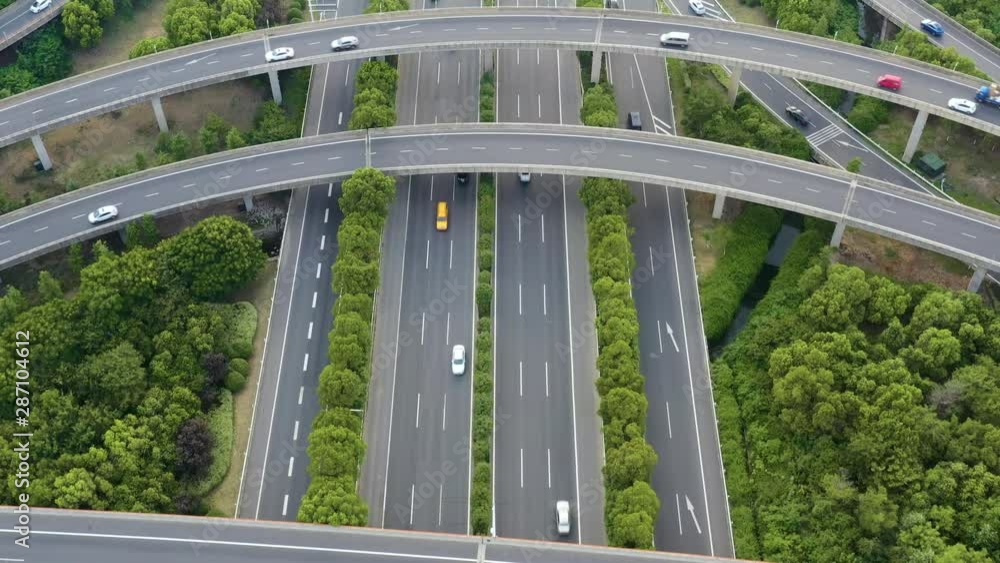 Aerial view of highway and overpass in city