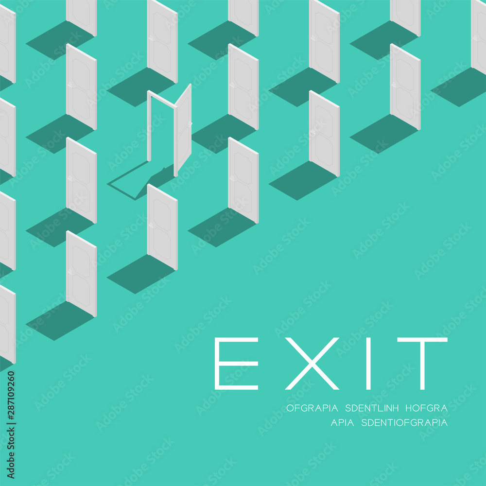 Door 3D isometric pattern, Exit concept poster and social banner post square design illustration isolated on green background with copy space, vector eps 10 Door 3D isometric pattern, Exit concept poster and social banner post square design illustration isolated on green background with copy space, vector eps 10