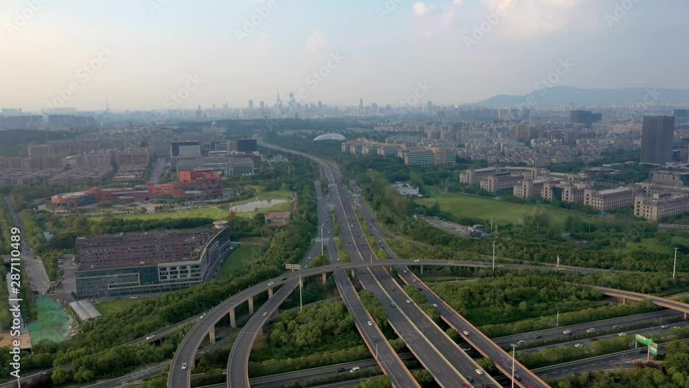 Aerial view of highway and overpass in city Aerial view of highway and overpass in city