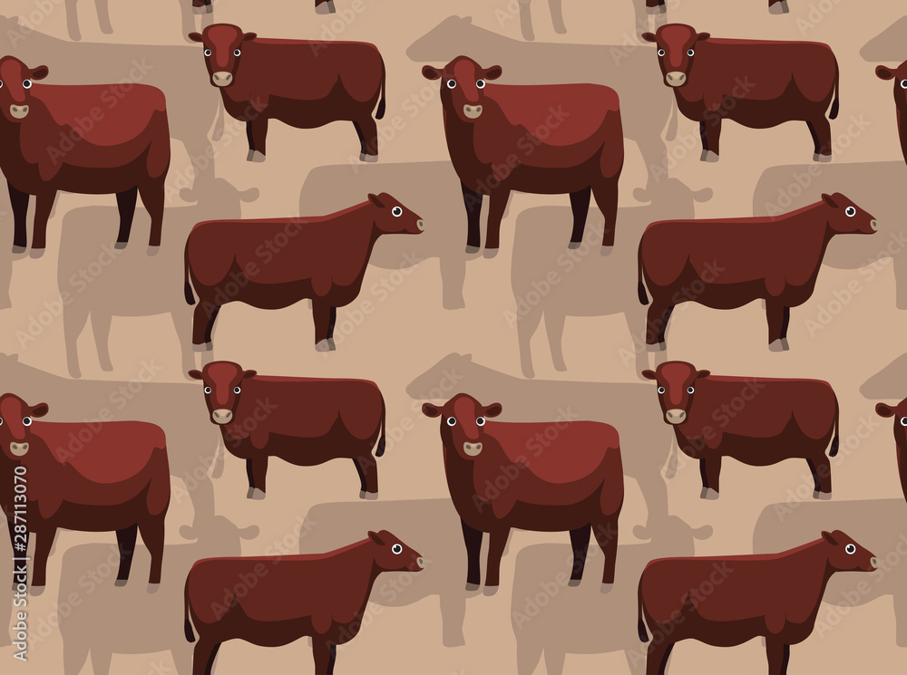 Fototapeta premium Cow Red Poll Cartoon Background Seamless Wallpaper