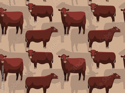 Cow Red Poll Cartoon Background Seamless Wallpaper