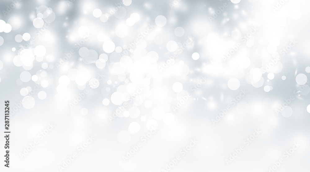white and gray snow blur abstract background. Grey Bokeh Christmas blurred beautiful shiny Christmas lights