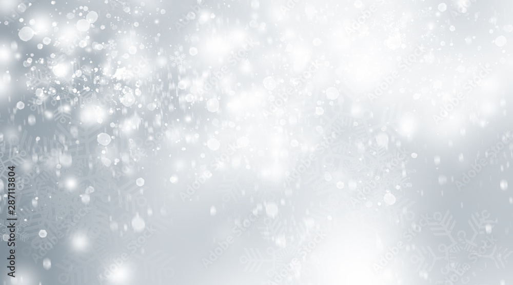 white snow blur abstract background. Bokeh Christmas blurred beautiful shiny Christmas lights