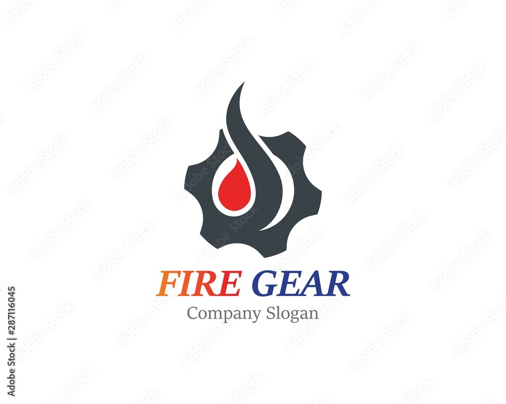 Gear with fire logo template design, emblem, concept design creative icon Gear with fire logo template design, emblem, concept design creative icon