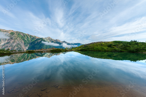 Mountains landscape with reflection in Hakuba Happo-one Japan