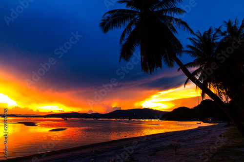 Sunset on beach beautiful with twiligh at Baan Koh Teab
