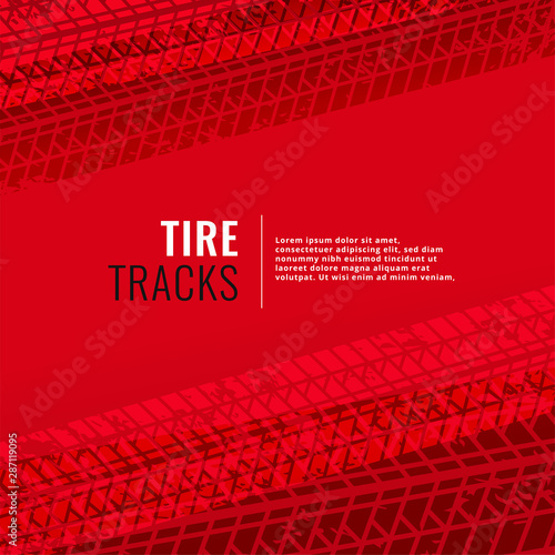 red background with tire tracks print marks