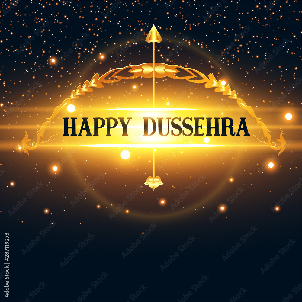 bow and arrow with golden lights happy dussehra background Stock ...
