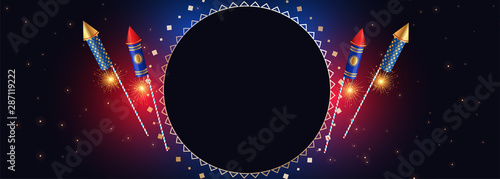 happy diwali banner with crackers and text space