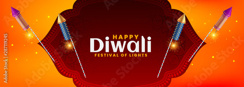 diwali festival banner in beautiful style with burning crackers