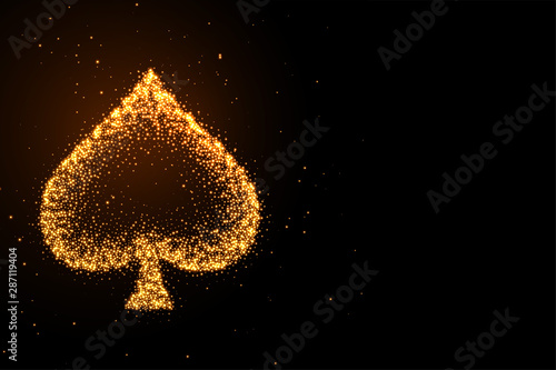 glowing golden glitter spades symbol on black background