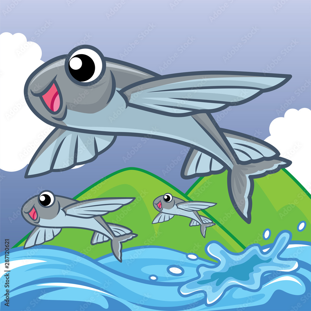Flying fish are flying in the water surface, animal cartoon, cartoon cute  Stock Vector | Adobe Stock