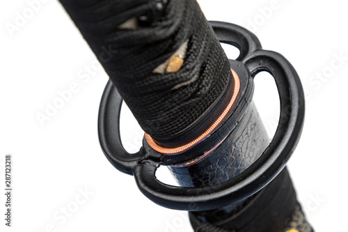 Quadro em tela Tsuba (Hand guard) of Japanese sword isolated in white background