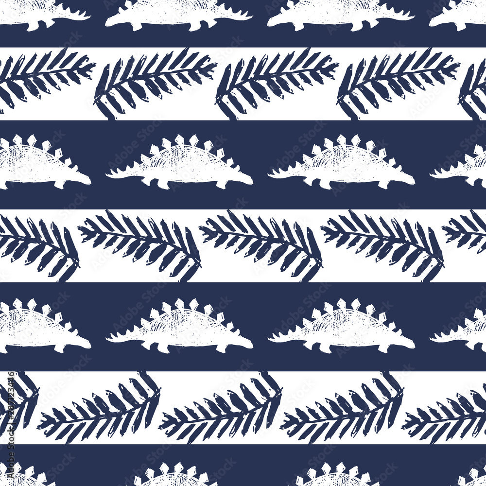Vector blue stripes stegosaurus and fern repeat pattern. Perfect for textile, giftwrap and wallpaper. Vector blue stripes stegosaurus and fern repeat pattern. Perfect for textile, giftwrap and wallpaper.