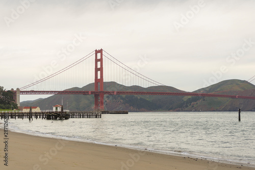 Fototapeta Naklejka Na Ścianę i Meble -  Golden Gate Bridge at morning light looking from Crissy Field, San Francisco,USA
