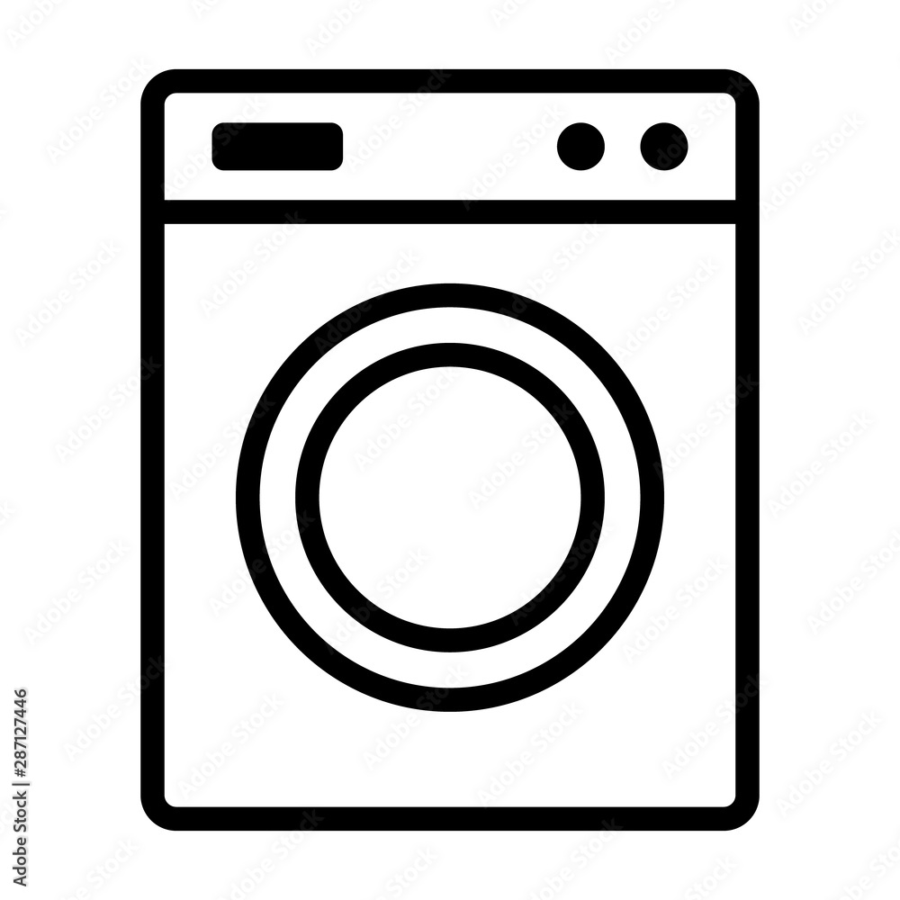 Laundry washing machine or clothes washer line art vector icon for apps and websites