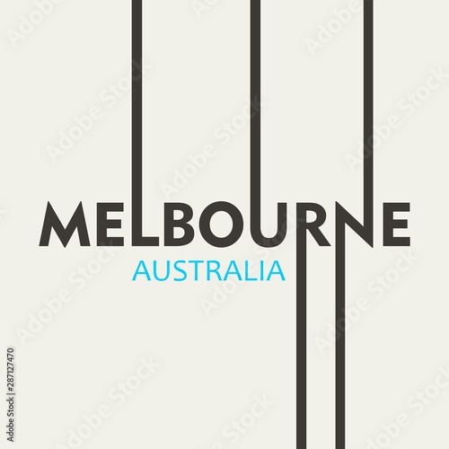 Image relative to Australia travel theme. Melbourne city name in geometry style design. Creative vintage typography poster concept.