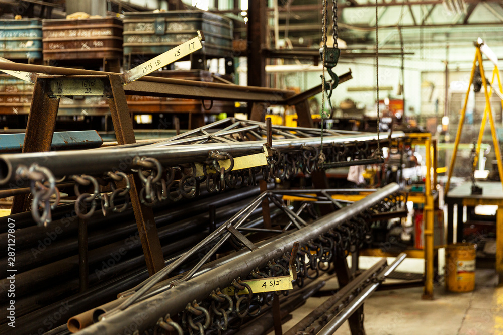 Old fashioned factory interior with finished product read for dispatch.