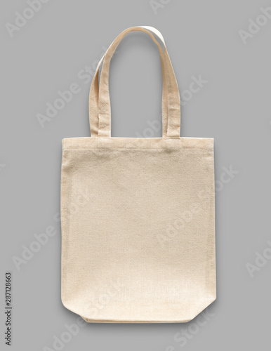 Tote bag canvas cotton fabric cloth for eco shopping sack mockup blank template isolated on grey background (clipping path)