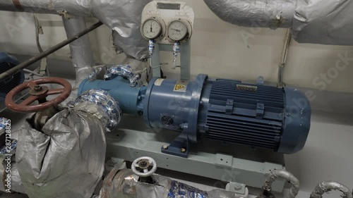 Heavy fuel pump in engine room of ship