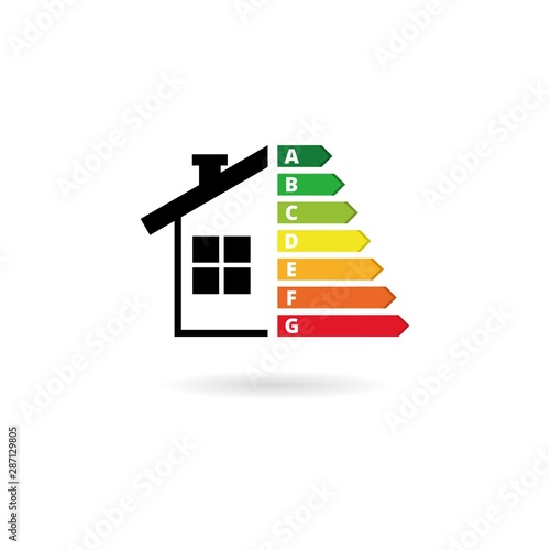 Fotografía Energy efficiency chart and house isolated over white background