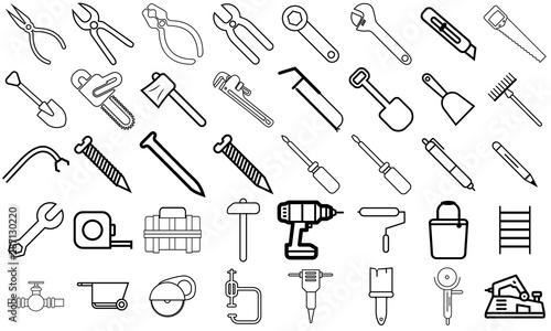 Equipment maintenance icon set for construction and repair concepts