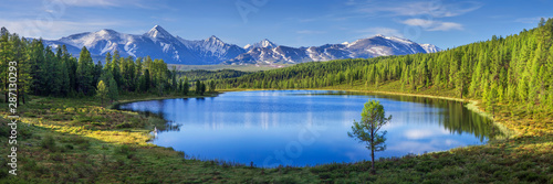 Mountain landscape  lake and mountain range  large panorama  Altai