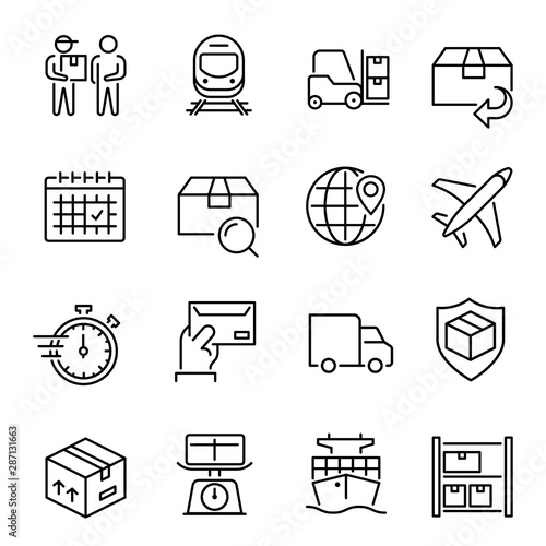 Express delivery service vector linear icons set