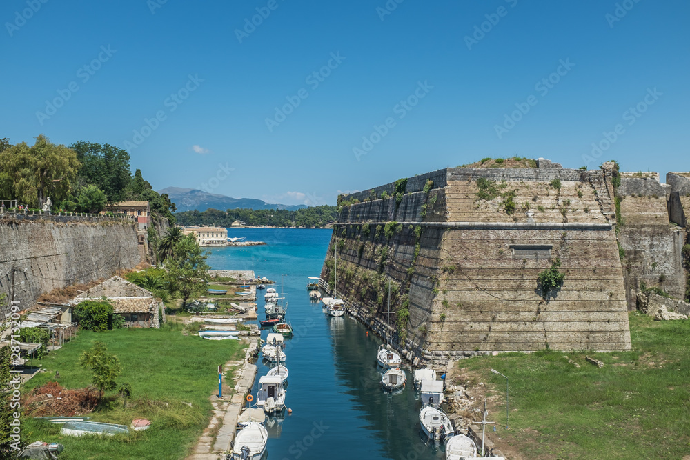 Corfu Town Corfu Greece August 1 2014 fortress walls to the harbour at Corfu Town Corfu Greece