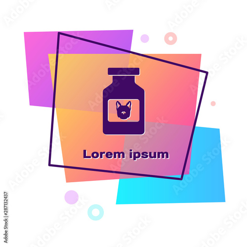 Purple Dog medicine bottle icon isolated on white background. Container with pills. Prescription medicine for animal. Color rectangle button. Vector Illustration