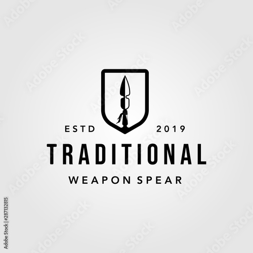 traditional spear shield spearheaded vintage logo design illustration