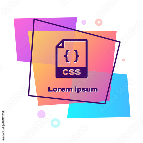 Purple CSS file document. Download css button icon isolated on white background. CSS file symbol. Color rectangle button. Vector Illustration