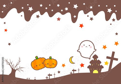 ハロウィン素材・墓場・十字架・かわいいおばけとジャック・オー・ランタン