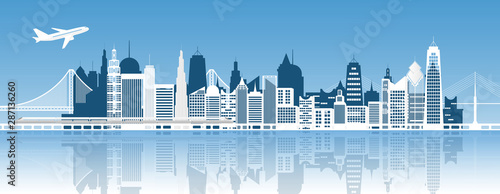 Panorama building and city, Urban cityscape, vector illustration.