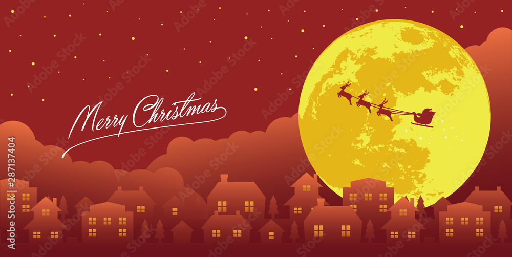 Merry christmas vector banner illustration / red