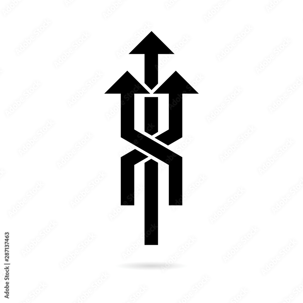 Three-way direction arrow icon in flat style