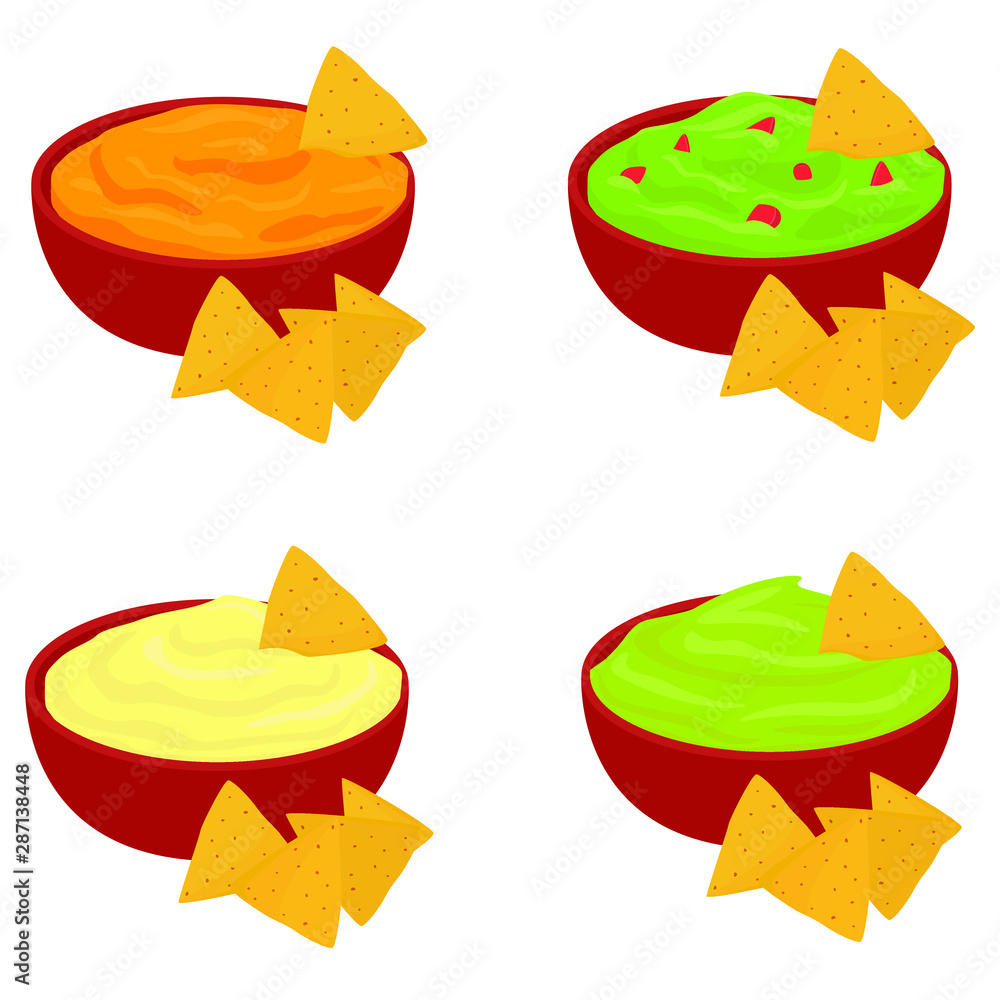 Vettoriale Stock Chips and dip vector set, colored isolated clipart