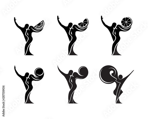 Set of black and white silhouette of a dancing couple in vector. Monochrome logo for dance Studio. Latin, ballroom dancing. Label, sign, sticker. Man and woman dancing.