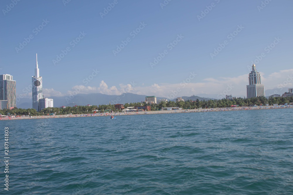 The city embankment, View From Sea. View From Sea Of Embankment Of The Georgian Resort Town