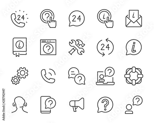 set support icons, call center, customer, assistant, info