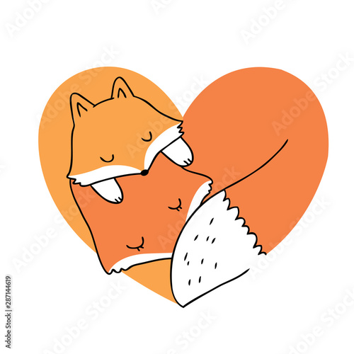 Cartoon cute mom and baby foxes sleeping vector.