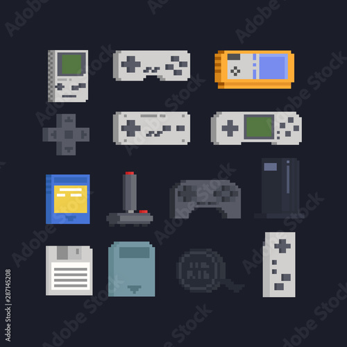 Pixel art portable game icon set.