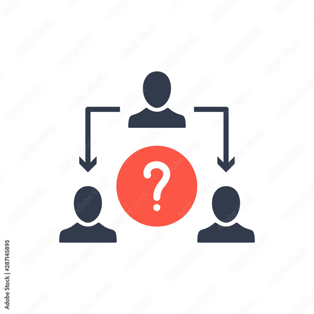 Assignment, Delegate, Delegating, Distribution icon with question mark, help, how to, info, query symbol Assignment, Delegate, Delegating, Distribution icon with question mark, help, how to, info, query symbol