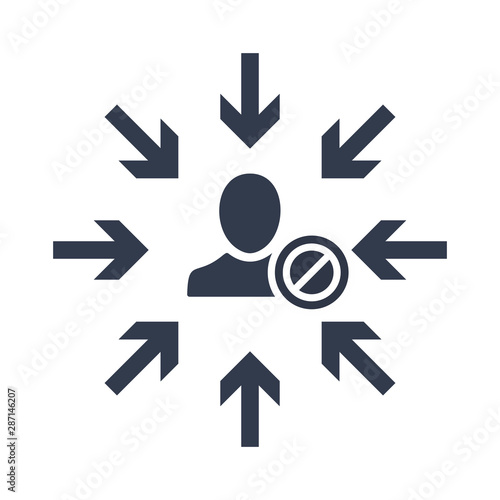 Target audience. Customer, client targeting. Consumer centricity. Focus human icon with not allowed sign, block, forbidden, prohibit symbol
