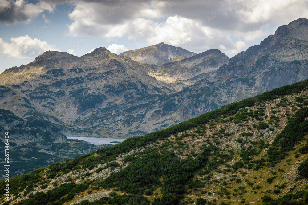 Path between Bezbog lake and hut and the Popovo lake in Pirin national park, near Bansko, Bulgaria